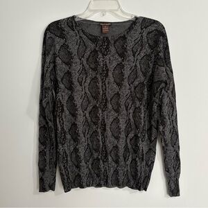 Elliott Lauren Sweater Womens Medium Gray Black Print Crew Neck Cashmere Blend